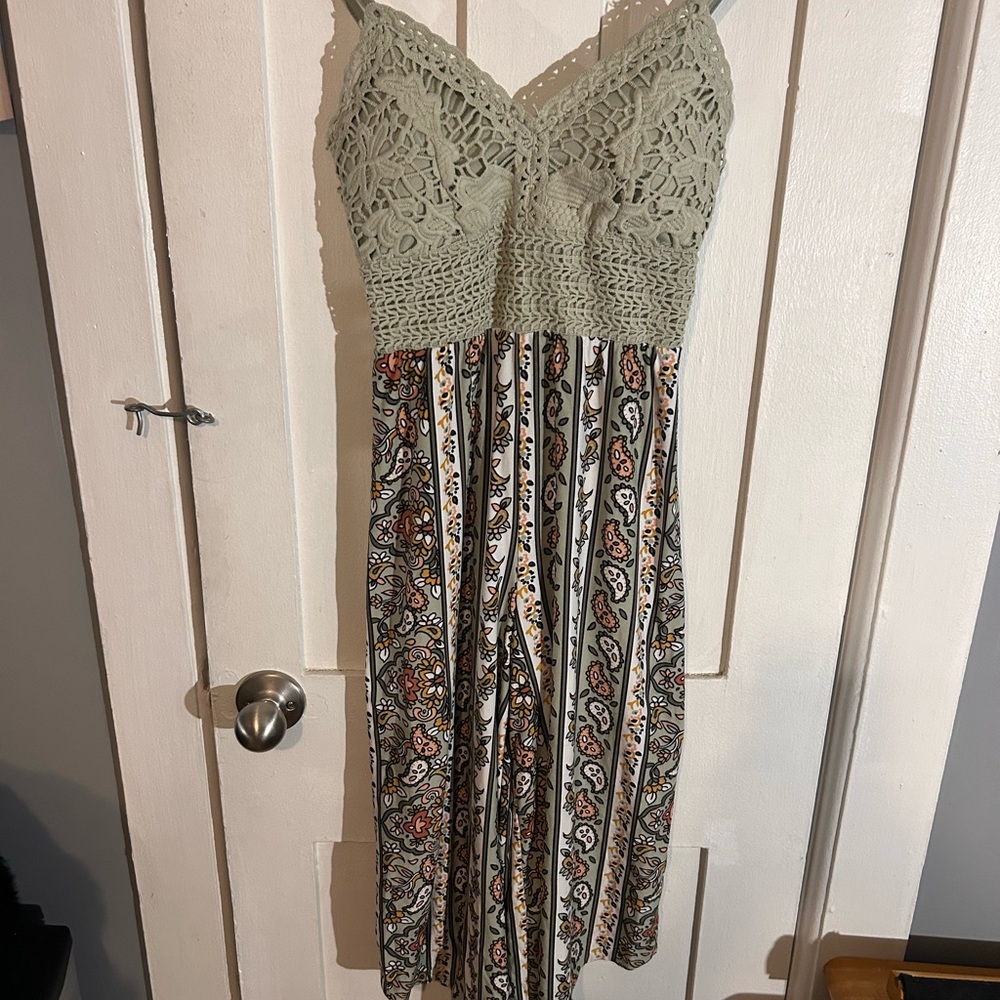 Crochet Bodice Romper in Sage Green